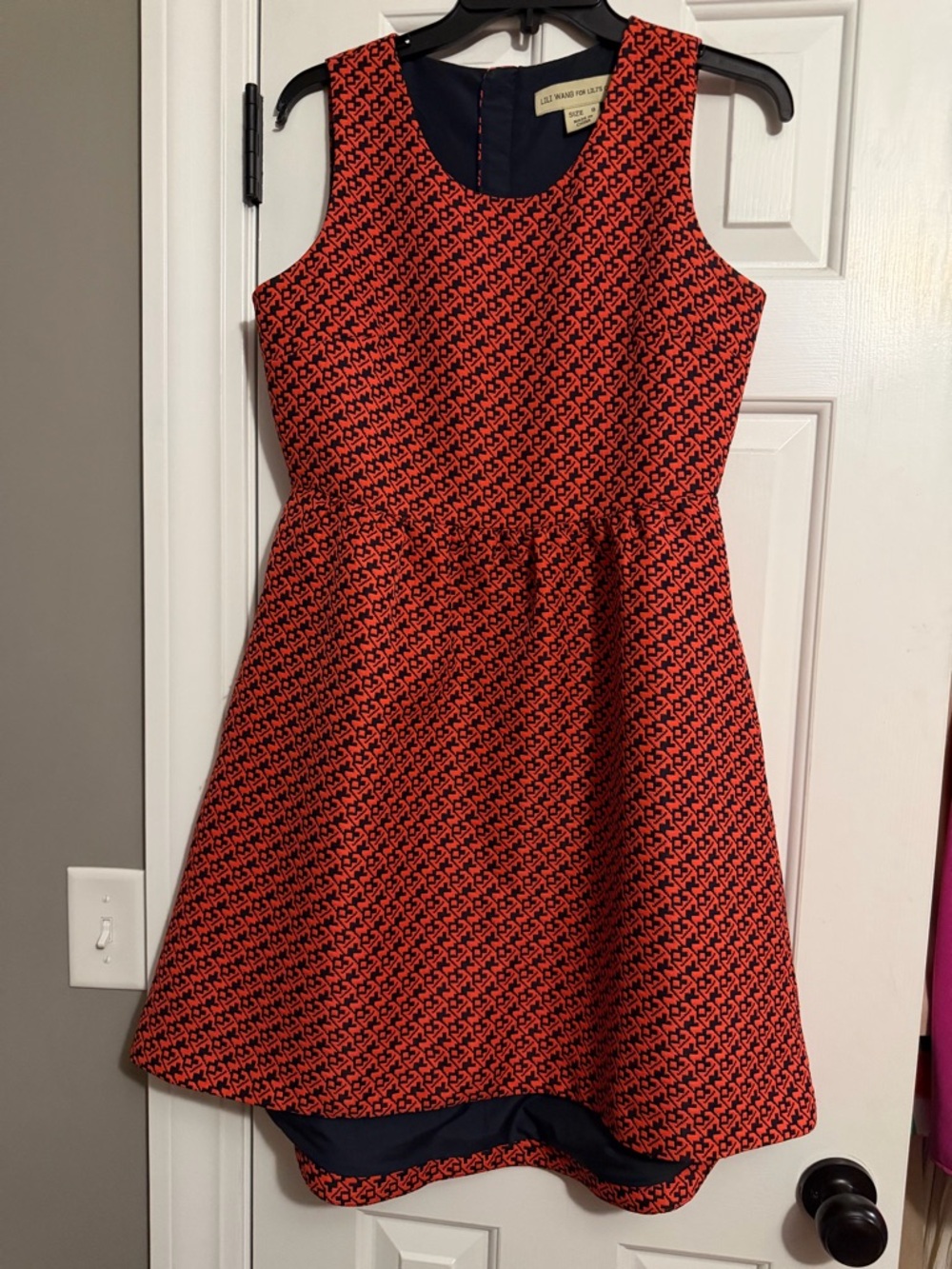 Vintage Anthropology Lili Wang Red & Navy Sleeveless Fit-and-Flare Dress Size 6